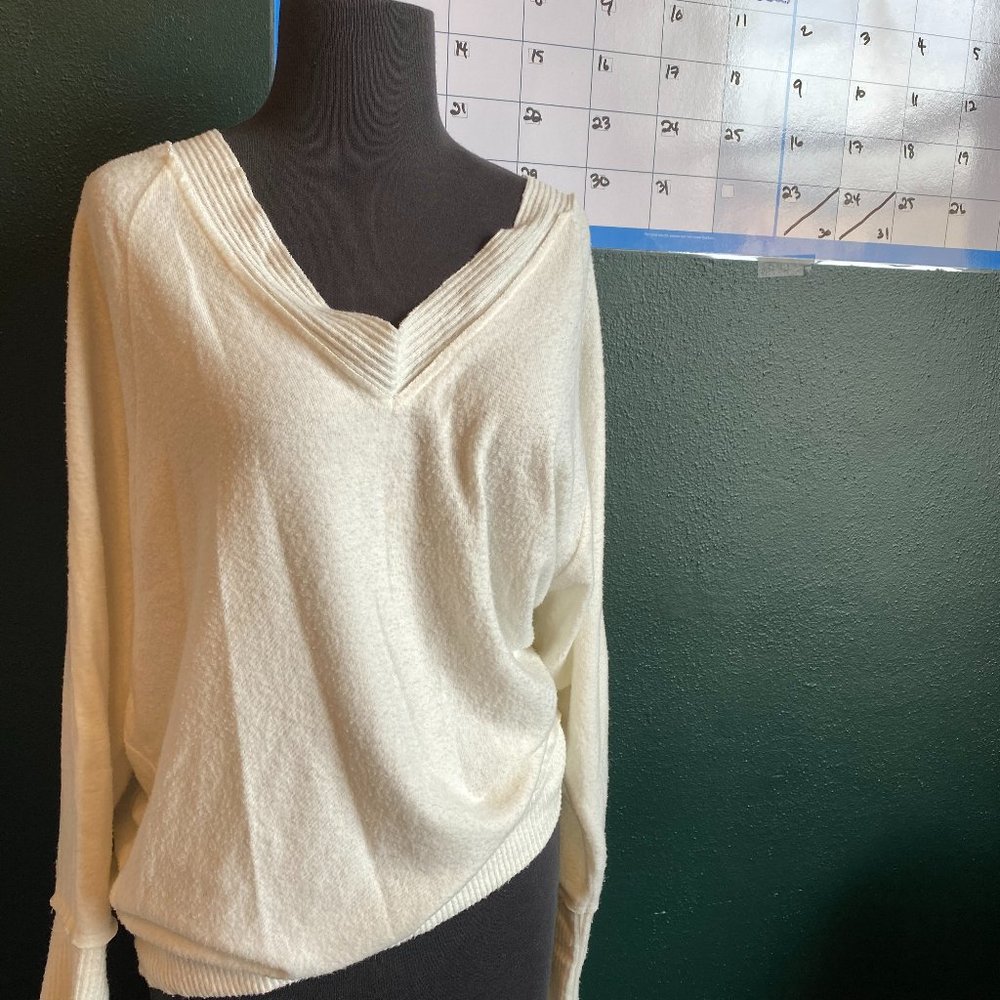 fuzzy white v-neck